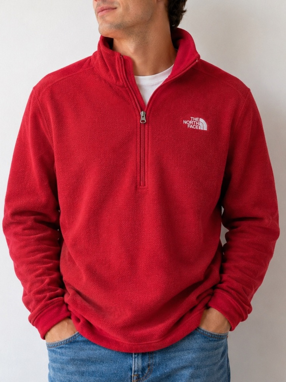 The North Face Men's Red Half-Zip Fleece Pullover